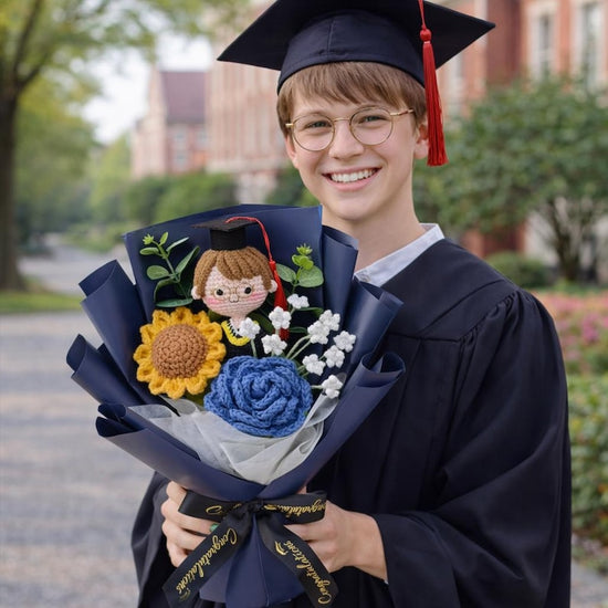 Personalized Handmade Crochet Graduation Flower Bouquet