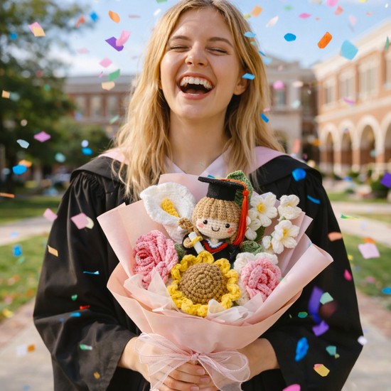 Personalized Handmade Crochet Graduation Flower Bouquet