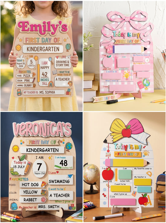 Personalized 3D First Day of School Sign - Reusable Wooden Back to School Milestone Board - Custom Kids Photo Prop for Kindergarten, Preschool, Elementary
