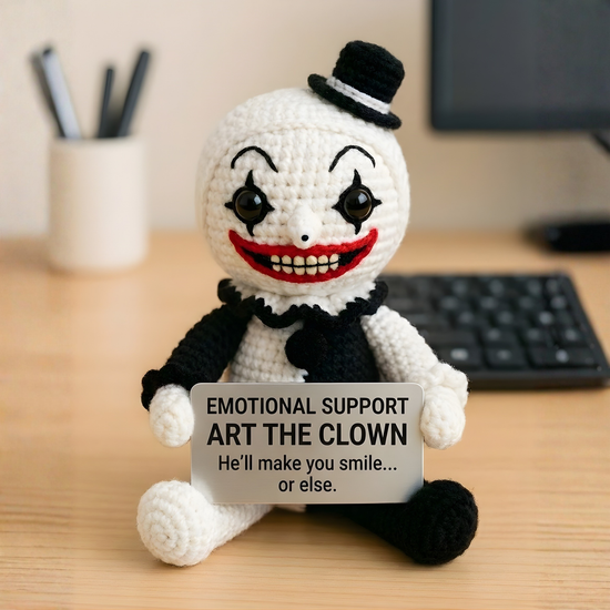 The Quiet Confidant: Art the Clown Crochet Emotional Support Doll