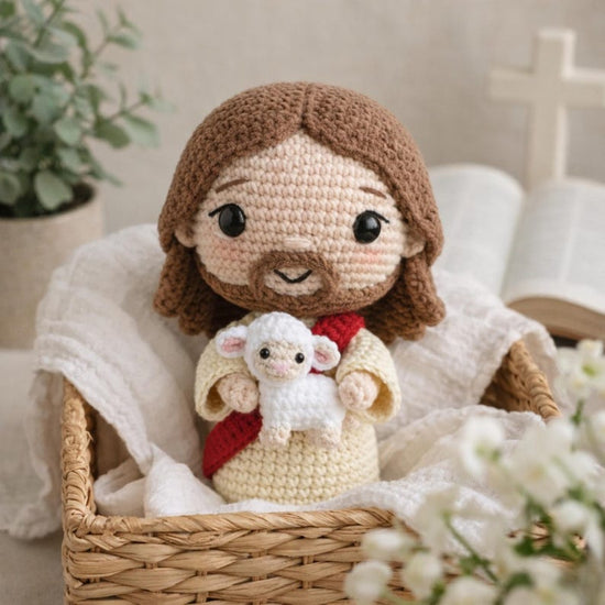 Hand-Crocheted Jesus & Lamb Doll – Meaningful Christian Faith Gift